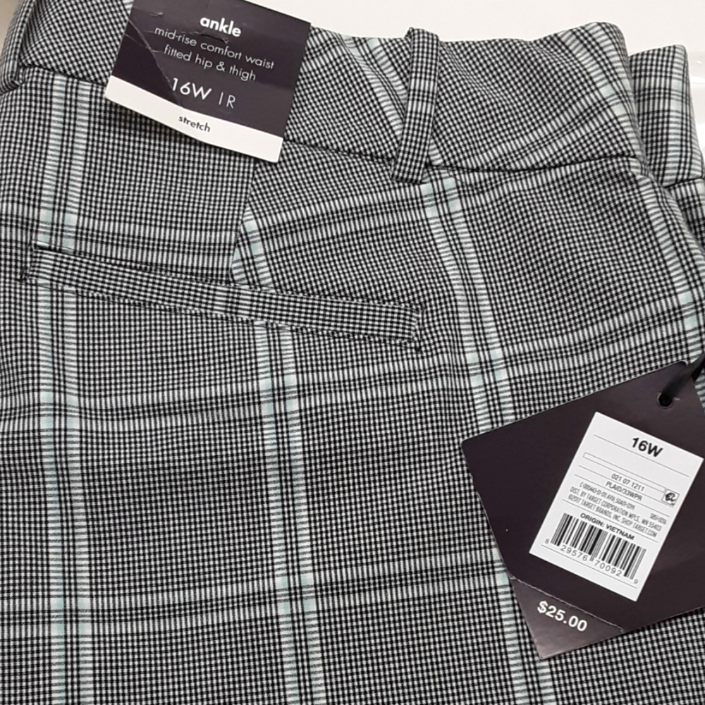 Ankle Mid-Rise Plaid Pants
